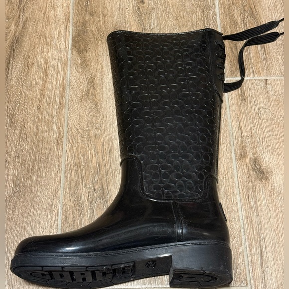 COACH Signature Fern Lace-Up Corset Signature Logo Rain Boots Black Sz 9 - Picture 3 of 7